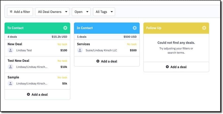 View the deal pipeline in ActiveCampaign